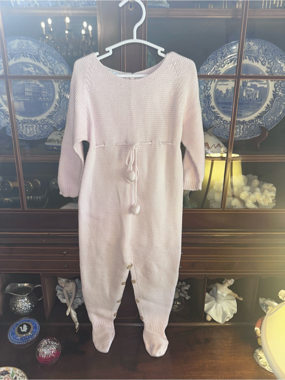 Mi Lucero baby girls Pink Knit Footed romper with Tie Waist, 12-18 months